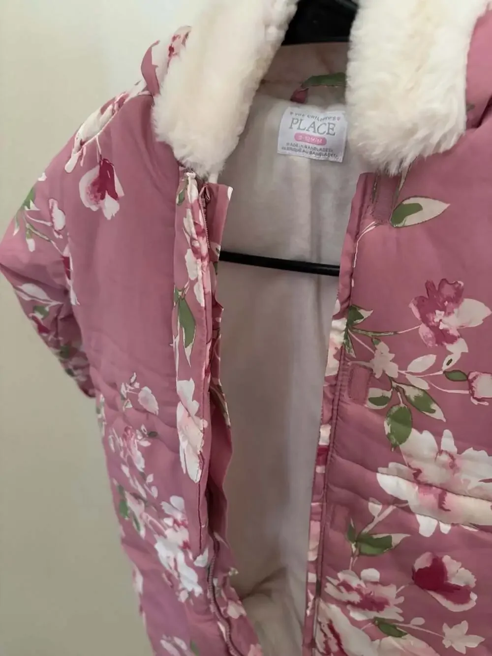 The Children's Place Baby Girls Floral Print Faux Fur Trim Hooded Snowsuit